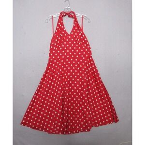 Jones New York Dress 14 Red Polka Dot Halter Pin Up Fit & Flare Rockabilly NWT